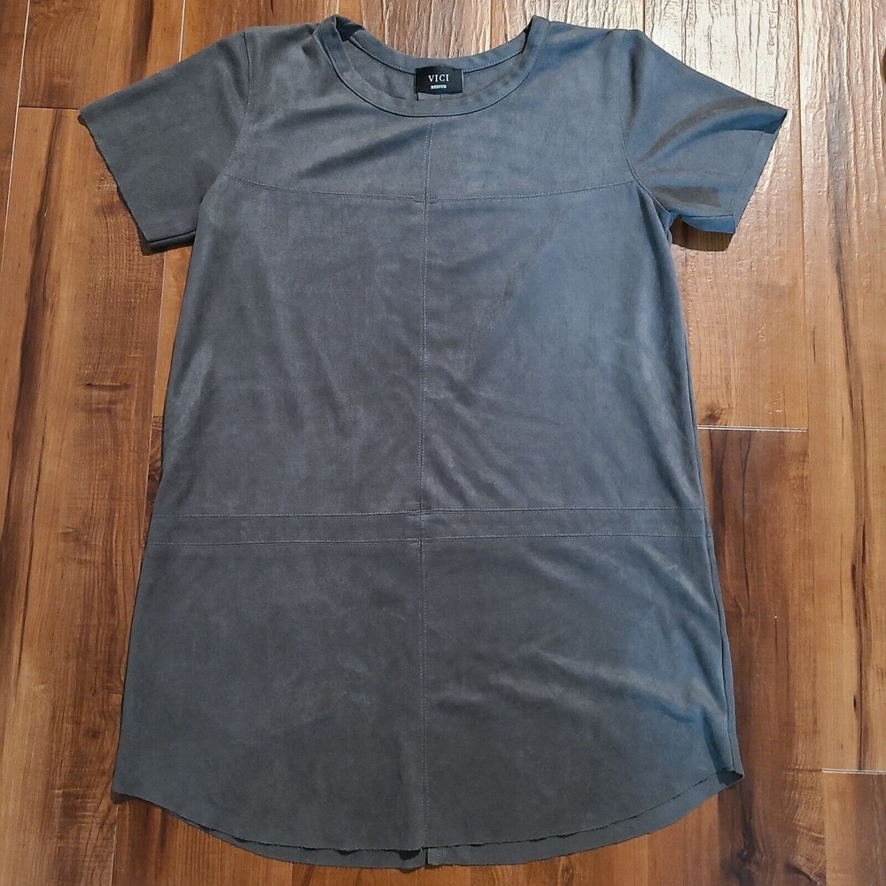 Vici Dress Faux Suede Short Sleeve Soft Comfy Raw Hem Fall Career Womens Medium